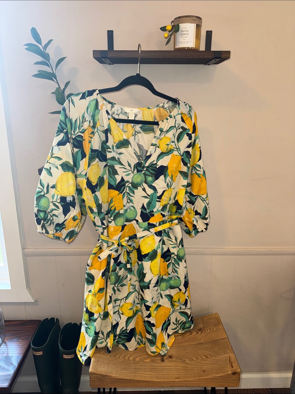 H&M Lemon Wrap Midi Dress in Yellow and Green Size Medium